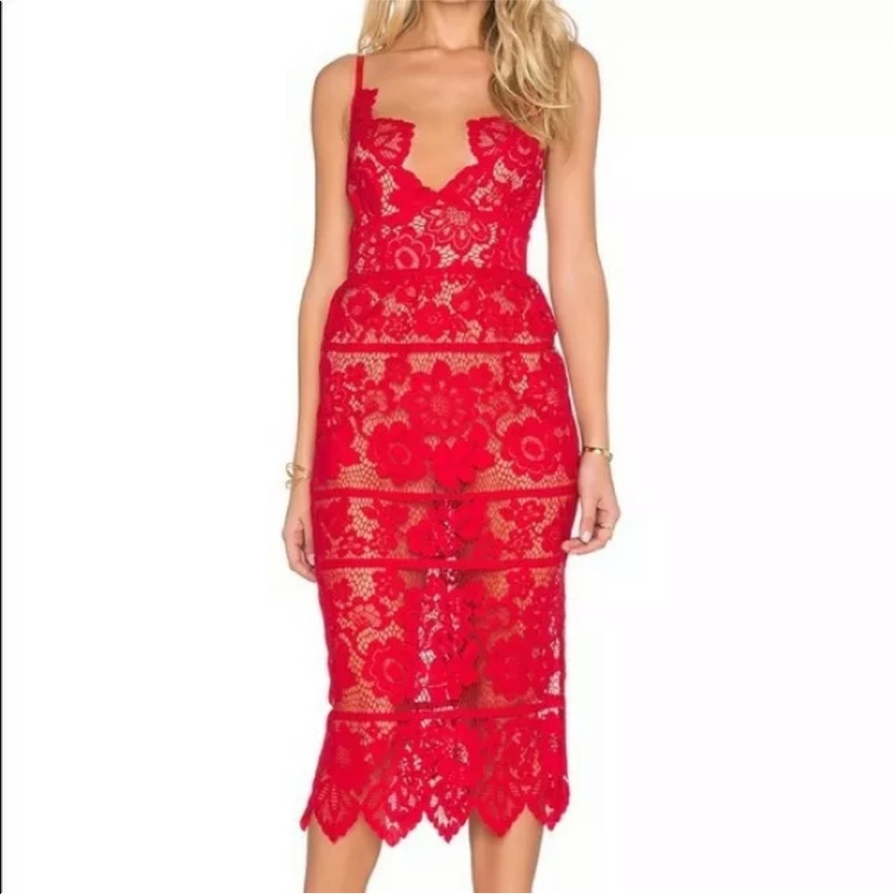 For love and lemons “Gianna” red lace dress XS